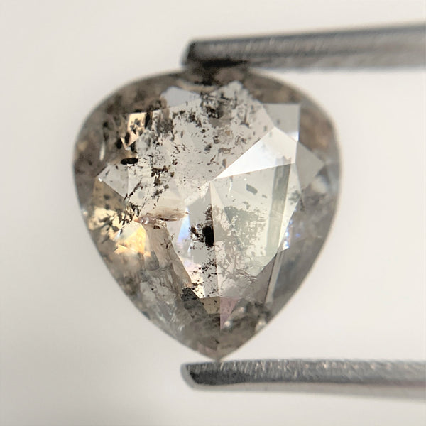 2.03 Ct Pear Shape natural loose diamond, salt and pepper diamond, 9.68 mm x 8.89 mm x 2.70 mm Flat-base pear shape natural diamond SJ88-38