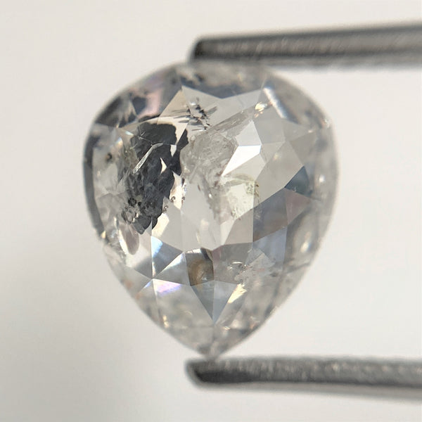 2.78 Ct Pear Shape natural loose diamond, salt and pepper diamond, 9.10 mm x 7.77 mm x 4.66 mm Flat-base pear shape natural diamond SJ88-43