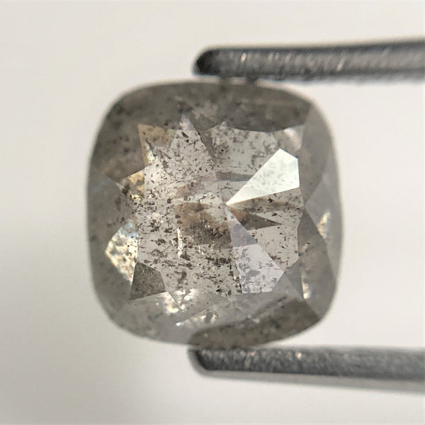 1.97 Ct Cushion shape salt and pepper loose diamond, 7.77 mm x 7.47 mm x 3.81 mm Cushion rose cut grey color diamond conflict free SJ88-49