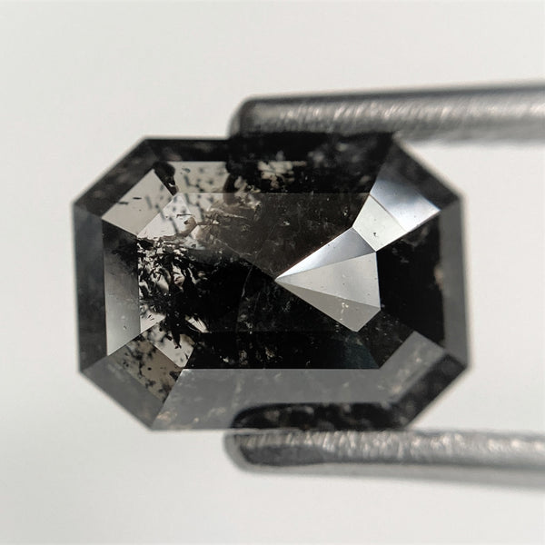 2.19 Ct Emerald Shape Salt and Pepper Natural Diamond, 8.29 mm x 6.17 mm x 3.75 mm Natural Loose Diamond, Emerald Cut Diamond, SJ101-12