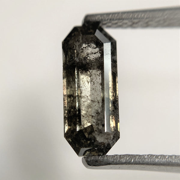 1.36 Ct Emerald Shape Salt and Pepper Natural Diamond, 10.14 mm x 4.26 mm x 2.81 mm, Natural Loose Diamond, Emerald Cut Diamond, SJ101-25