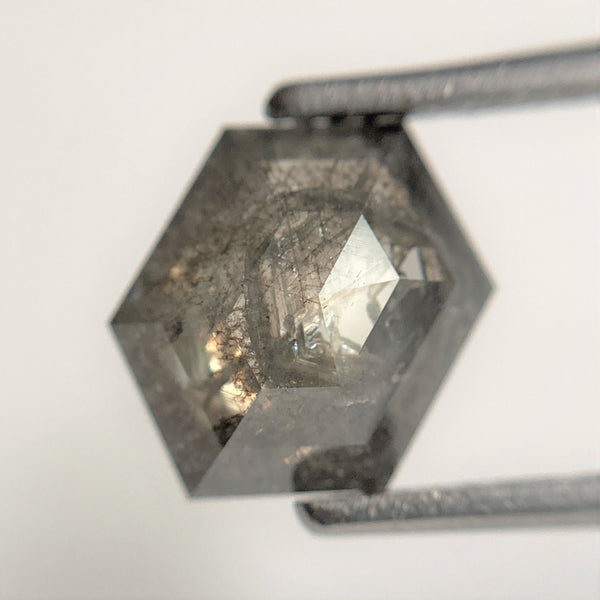 1.93 Ct Hexagon shape salt and pepper natural loose diamond, 10.19x8.51x4.15mm Hexagonal natural diamond for Halo Setting SJ101-04