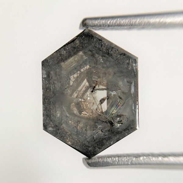 1.93 Ct Hexagon shape salt and pepper natural loose diamond, 10.19x8.51x4.15mm Hexagonal natural diamond for Halo Setting SJ101-04