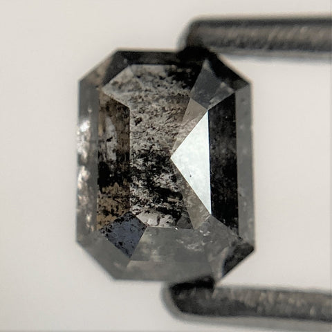 0.94 Ct Emerald Shape Salt and Pepper Natural Diamond, 5.51 mm x 4.26 mm x 3.27 mm, Natural Loose Diamond, Emerald Cut Diamond, SJ101-63