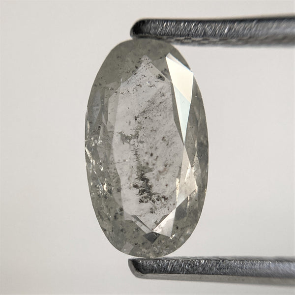 1.41 Ct Oval shape white gray salt and pepper natural loose diamond, 9.79 mm x 5.54 mm x 2.65 mm Full-Rose Cut Natural Diamond, SJ101-53