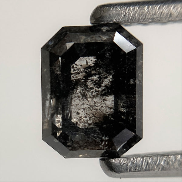 0.94 Ct Emerald Shape Salt and Pepper Natural Diamond, 5.51 mm x 4.26 mm x 3.27 mm, Natural Loose Diamond, Emerald Cut Diamond, SJ101-63