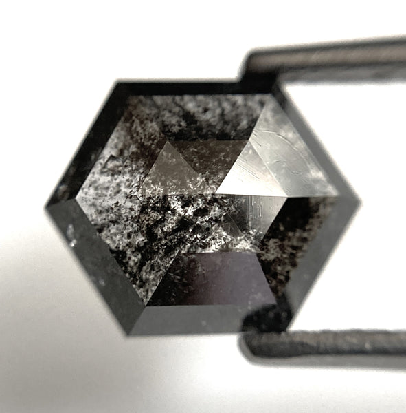 1.89 Ct Hexagon Shape Salt and Pepper Natural loose diamond, 9.02 mm x 7.30 mm x 3.03 mm Hexagonal shape natural diamond, SJ103-02