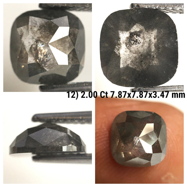 2.00 Ct Cushion Shape Natural loose diamond Salt and Pepper, 7.87 x 7.87 x 3.47 mm, Rose-Cut Cushion shape natural diamond, SJ77-12