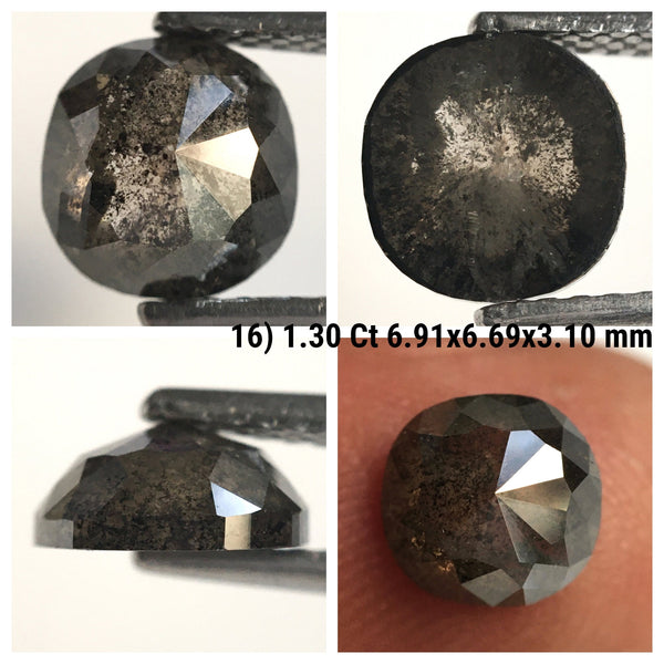 1.30 Ct Cushion Shape Natural loose diamond, 6.91 x 6.69 x 3.10 mm, Salt and Pepper Rose-Cut Cushion shape natural diamond, SJ77-16