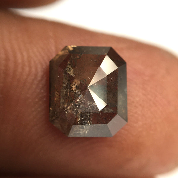 1.60 Ct Salt and Pepper Diamond, Emerald Shape Diamond, 8.15 mm x 7.01 mm x 2.96 mm Natural Loose Diamond, Flat back Emerald SJ77-31