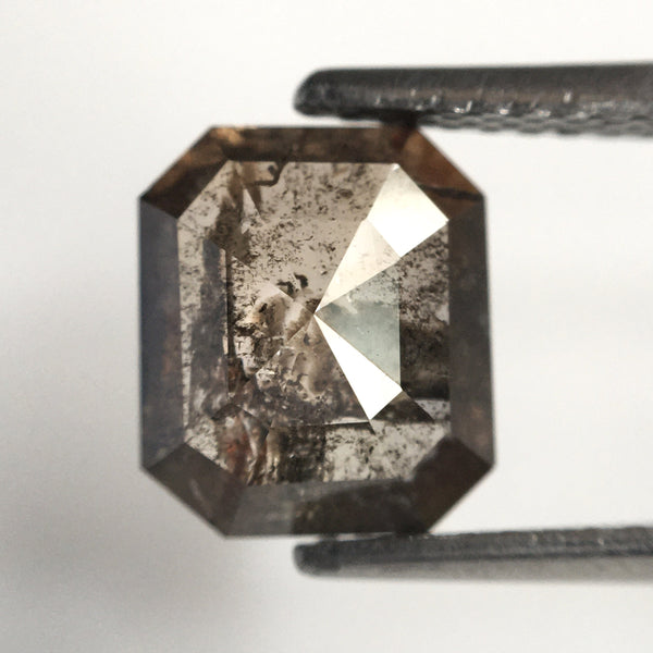 1.60 Ct Salt and Pepper Diamond, Emerald Shape Diamond, 8.15 mm x 7.01 mm x 2.96 mm Natural Loose Diamond, Flat back Emerald SJ77-31