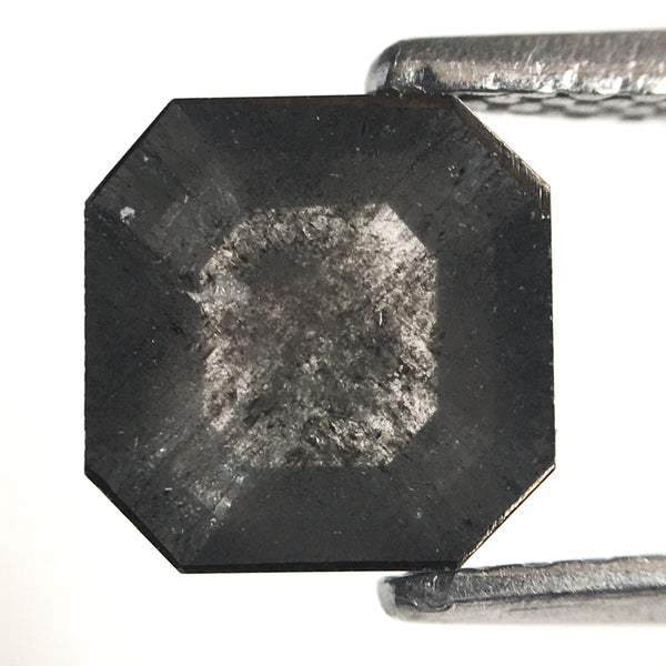 1.43 Ct Salt and Pepper Diamond, Emerald Shape Diamond, 6.51 mm x 6.41 mm x 2.87 mm Natural Loose Diamond, Flat back Emerald SJ77-32