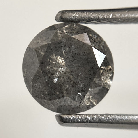 1.57 Ct Round Brilliant Cut Natural Salt and Pepper Diamond, 7.09 mm x 4.61 mm Gray and black Loose Diamonds, Natural Loose Diamond SJ103-19