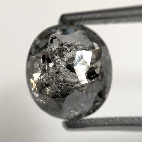 2.22 Ct Oval shape full rose cut salt and pepper natural loose diamond, 8.06 mm x 7.23 mm x 4.29 mm grey diamond, conflict free SJ103-25
