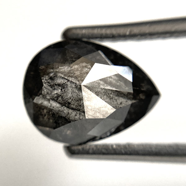 1.69 Ct Pear Shape natural loose diamond, salt and pepper diamond, 8.55 mm x 6.44 mm x 3.57 mm Full-cut pear shape natural diamond SJ103-27