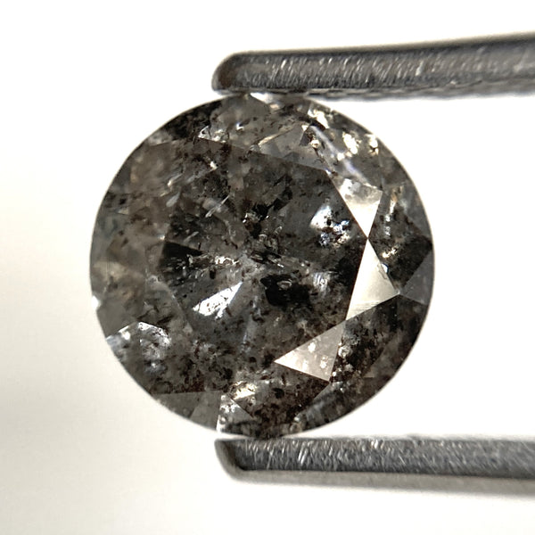 1.78 Ct Round Brilliant Cut Natural Salt and Pepper Diamond, 6.97 mm x 5.14 mm Gray and black Loose Diamonds, Natural Loose Diamond SJ103-29