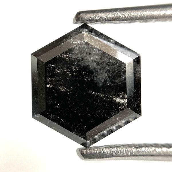 1.64 Ct Natural loose diamond Hexagon Shape Salt and Pepper, 8.79 mm x 7.51 mm x 2.65 mm Hexagonal shape natural diamond, SJ102-08