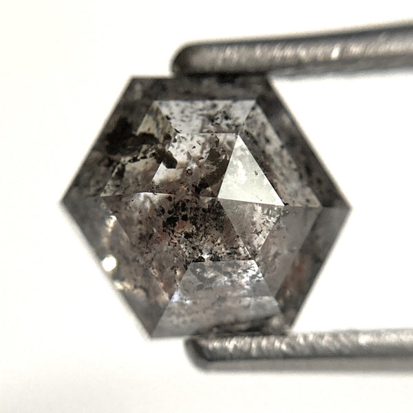 1.71 Ct Hexagon Shape Salt and Pepper Natural loose diamond, 7.73 mm x 6.31 mm x 3.90 mm Hexagonal shape natural diamond, SJ103-38