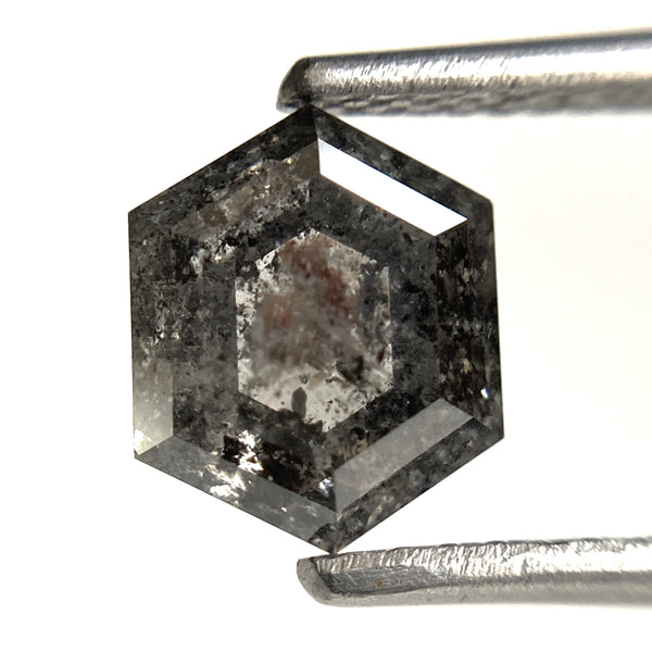 1.71 Ct Hexagon Shape Salt and Pepper Natural loose diamond, 7.73 mm x 6.31 mm x 3.90 mm Hexagonal shape natural diamond, SJ103-38