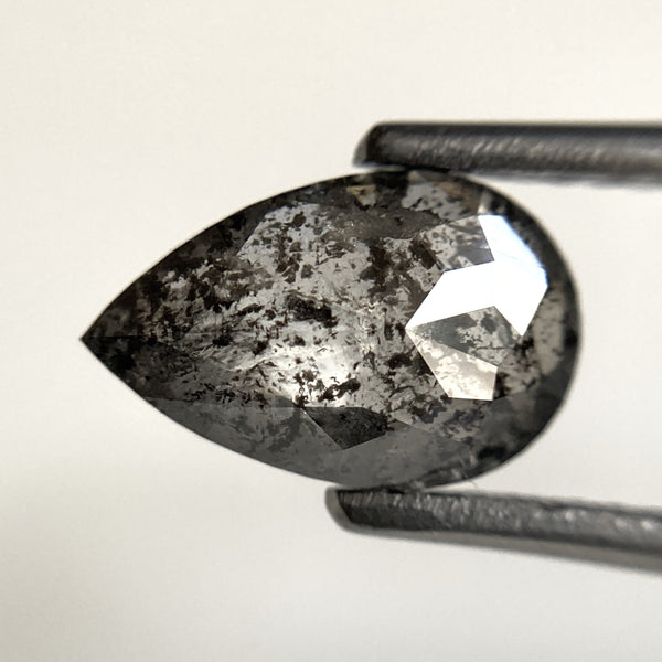 1.44 Ct Pear Shape natural loose diamond, 9.51 mm x 6.14 mm x 2.74 mm Full rose-cut pear shape natural salt and pepper diamond, SJ103-40