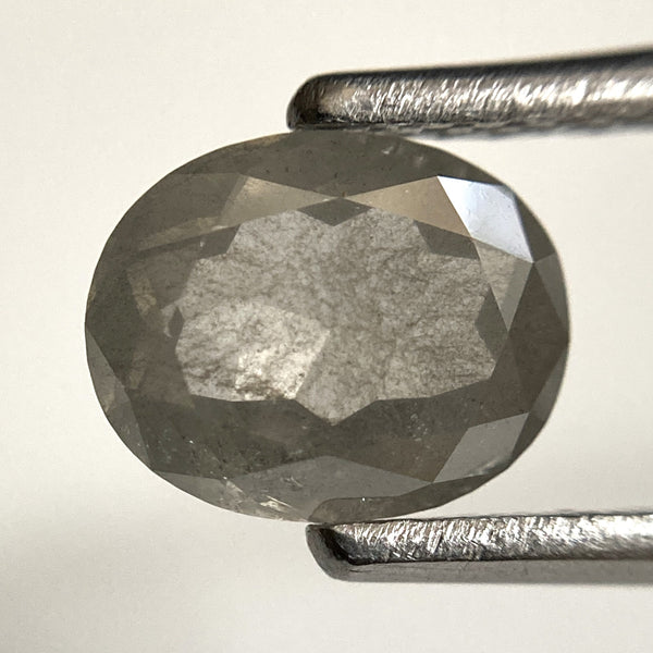 0.87 Ct Oval shape full rose cut salt and pepper natural loose diamond, 7.14 mm x 5.76 mm x 2.19 mm grey diamond, conflict free SJ103-55