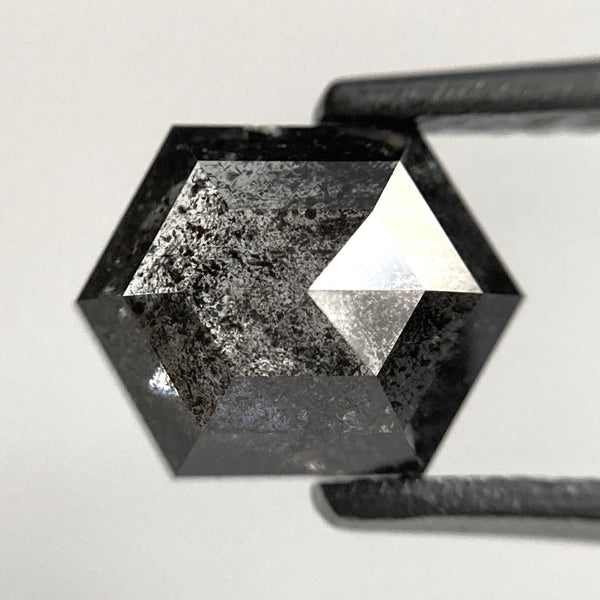 1.63 Ct Hexagon Shape Salt and Pepper Natural loose diamond, 8.08 mm x 6.32 mm x 3.40 mm Hexagonal shape natural diamond, SJ103-24