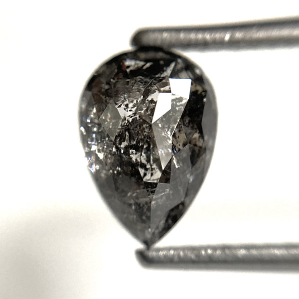 1.59 Ct Pear Shape natural loose diamond, 9.39 mm x 5.35 mm x 3.62 mm Full rose-cut pear shape natural salt and pepper diamond, SJ103-36