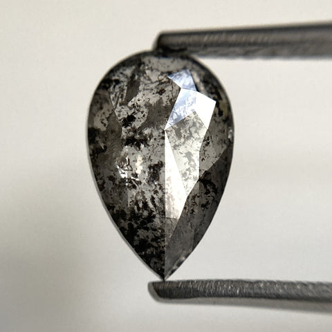 1.44 Ct Pear Shape natural loose diamond, 9.51 mm x 6.14 mm x 2.74 mm Full rose-cut pear shape natural salt and pepper diamond, SJ103-40