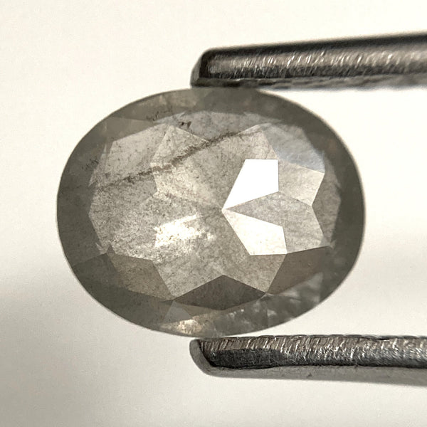 0.87 Ct Oval shape full rose cut salt and pepper natural loose diamond, 7.14 mm x 5.76 mm x 2.19 mm grey diamond, conflict free SJ103-55