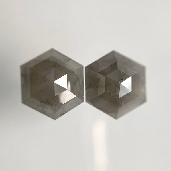 2.50 Carat Hexagon Cut Natural Loose Diamond, 8.00 mm x 6.85 mm x 3.20 mm Natural Hexagon Shape Dark Gray Color Diamond Pair SJ31/11