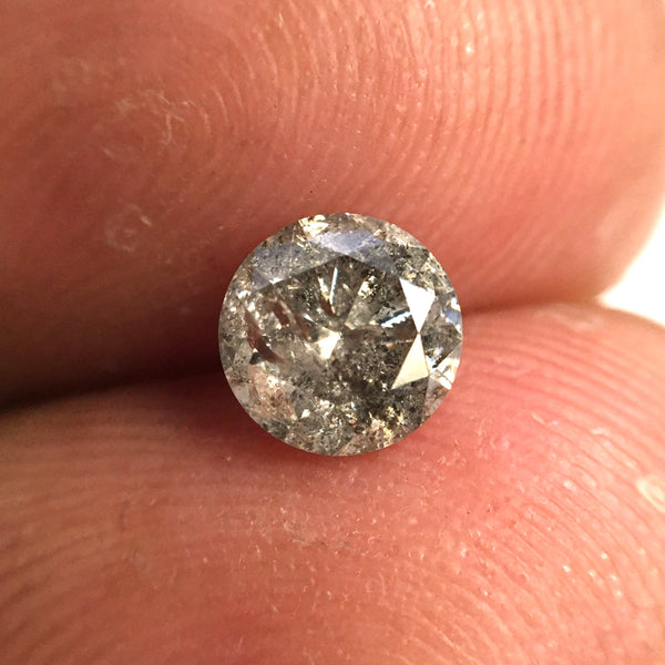 0.70 Ct, Natural Salt and Pepper Diamonds, 5.42 mm x 3.46 mm Round Brilliant Cut Natural Loose Diamond, SJ78-15